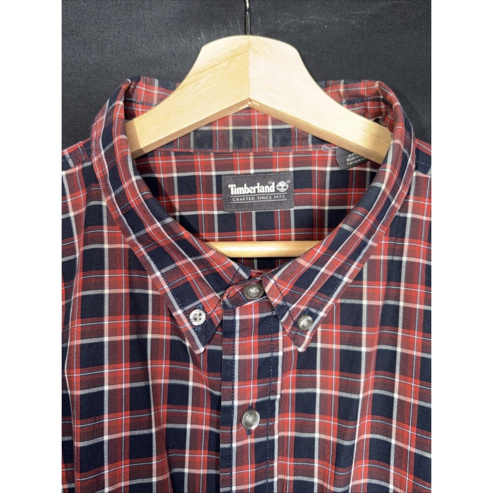 Timberland Red Blue Plaid Short Sleeve Button Down Shirt Pocket - Size XXL